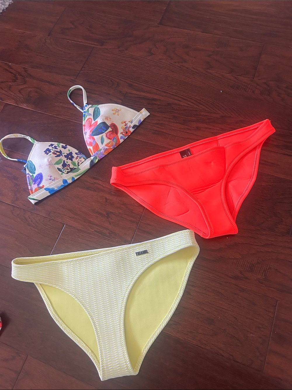 triangl swimwear Floral Triangle Top with Neon Coral